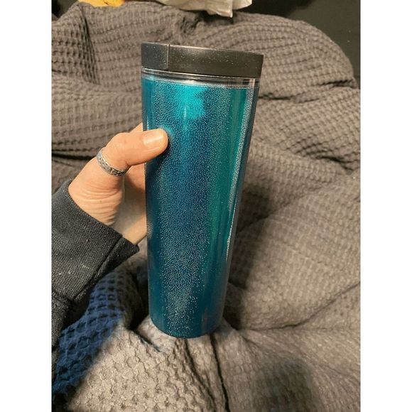 ☀️ Starbucks 2013 Green Sparkle Travel Plastic Coffee Tumbler 16oz Gold Hot Cold - Picture 4 of 7